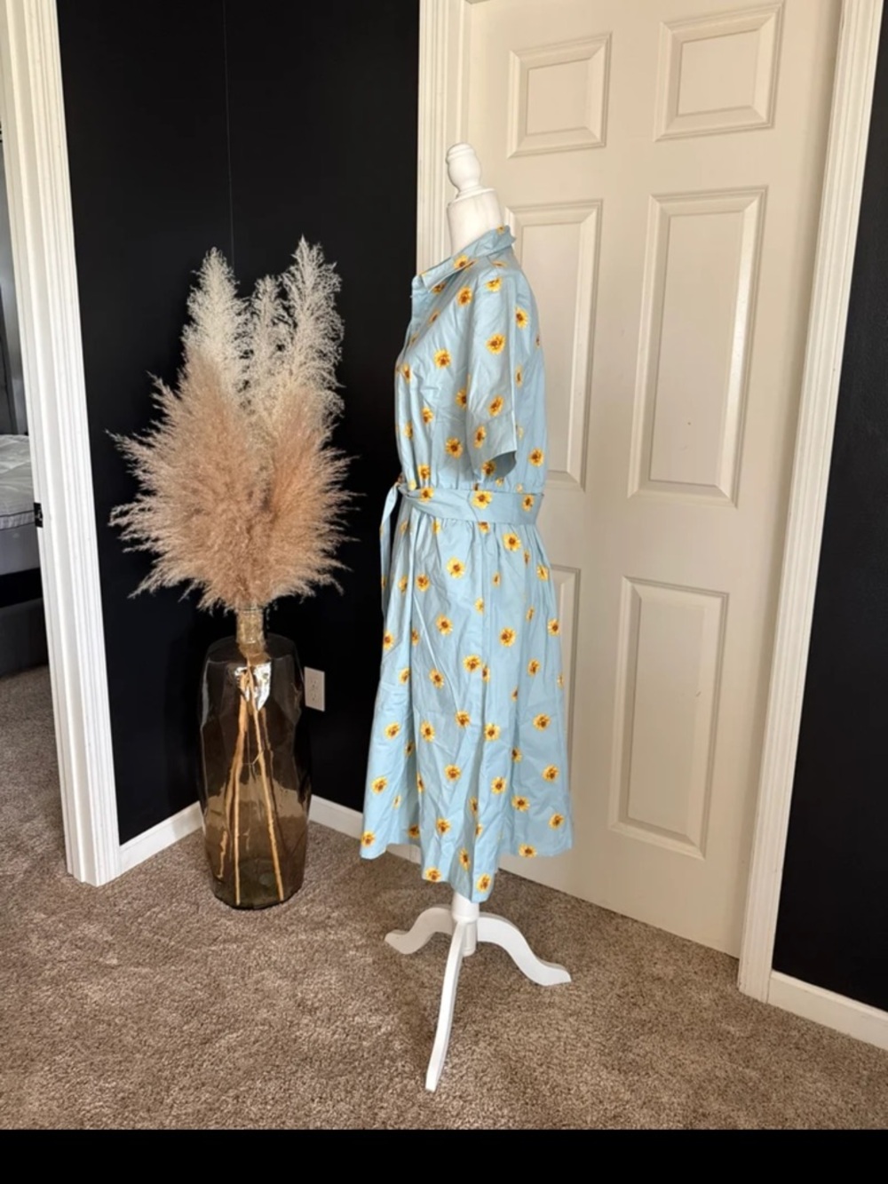 JASON WU Stretch Cotton Printed Twee Shirt Dress Blue Sunflower in Size Large - Picture 4 of 12